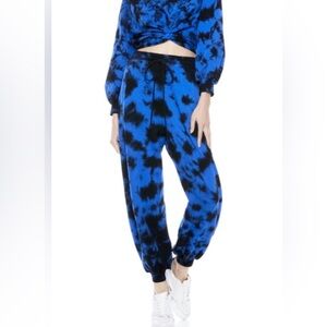 Alice + Olivia Malibu Black and Blue Tie-Dye Joggers